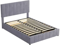 Gestoffeerd Opbergbed - 140X200Cm - Fluwelen Stof - Grijs