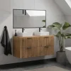 Gestreept Hangend Meubel Onder Wastafel Met Plank - Licht Naturel - L120 Cm - Zevara