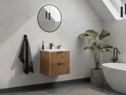 Gestreept Hangend Meubel Onder Wastafel - Licht Naturel - L60 Cm - Zevara