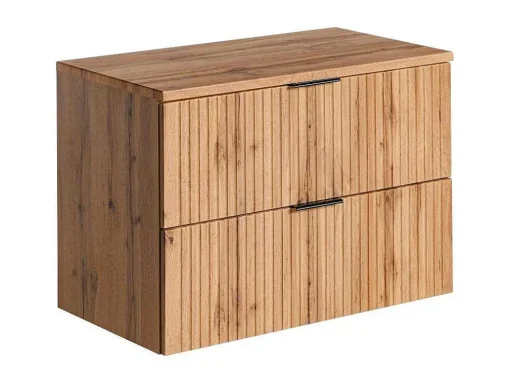 Gestreept Hangend Meubel Onder Wastafel Met Plank - Licht Naturel - L80 Cm - Zevara