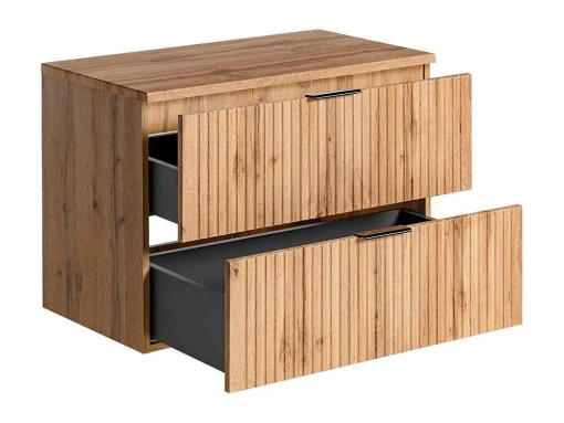 Gestreept Hangend Meubel Onder Wastafel Met Plank - Licht Naturel - L80 Cm - Zevara