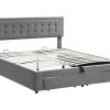 Gewatteerd Opbergbed 160X200Cm In Fluweel Met Lade + Lattenbodem - Grijs (Zonder Matras)
