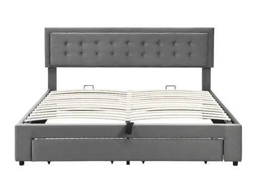 Gewatteerd Opbergbed 160X200Cm In Fluweel Met Lade + Lattenbodem - Grijs (Zonder Matras)