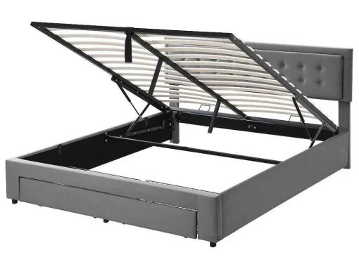Gewatteerd Opbergbed 160X200Cm In Fluweel Met Lade + Lattenbodem - Grijs (Zonder Matras)