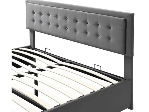 Gewatteerd Opbergbed 160X200Cm In Fluweel Met Lade + Lattenbodem - Grijs (Zonder Matras)