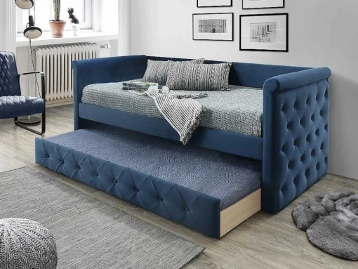 Gewatteerde Slaapbank Louise - 2 X 90 X 190 Cm - Stof Blauw