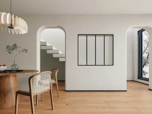 Glazen Designbinnenraam Van Gepoederlakt Aluminium En Gehard Textuurglas 120 X 105 Cm Zwart Vietra