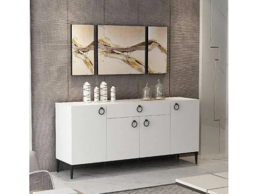 Gloria Multifunctioneel Kabinet, Wit, Zwart, 160X42X75 Cm, Epikasa