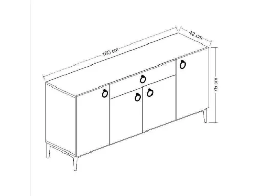Gloria Multifunctioneel Kabinet, Wit, Zwart, 160X42X75 Cm, Epikasa
