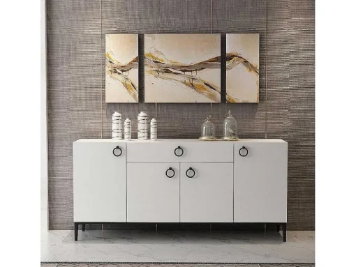 Gloria Multifunctioneel Kabinet, Wit, Zwart, 160X42X75 Cm, Epikasa