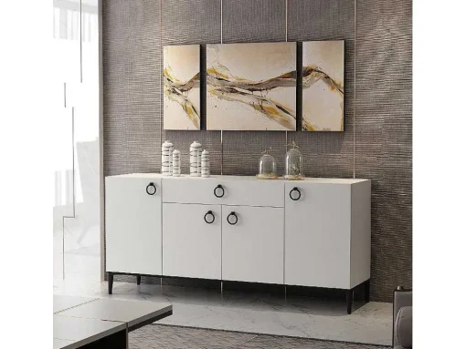 Gloria Multifunctioneel Kabinet, Wit, Zwart, 160X42X75 Cm, Epikasa