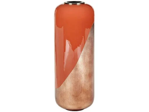 Grote Geemailleerde Metalen Vaas - D. 30 X H. 82 Cm - Terracotta En Koperblad - Perlin