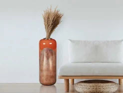 Grote Geemailleerde Metalen Vaas - D. 30 X H. 82 Cm - Terracotta En Koperblad - Perlin