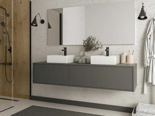 Hangend Badkamermeubel - Antraciet Grijze Kleur - L150 Cm - Isaure Ii