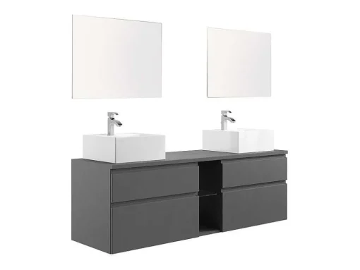 Hangend Badkamermeubel Met Dubbele Wastafel En Spiegels - Grijs - 150 Cm - Magdalena Ii