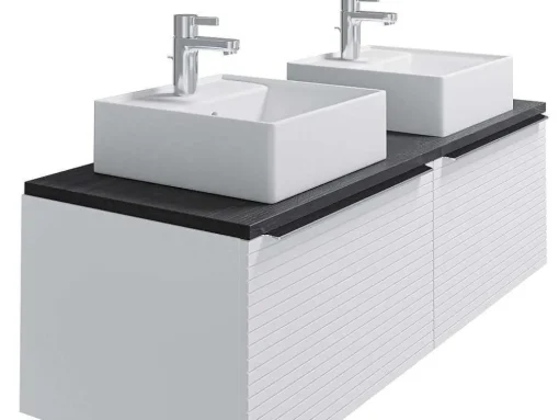 Hangend Badkamermeubel Wit Gestreept Met Dubbele Wastafel - 120 Cm - Latoma