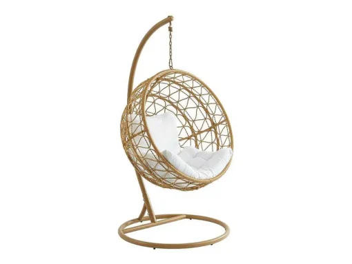 Hangfauteuil Van Gevlochten Hars - Licht Naturel Met Wit Kussen - Anivia Van Mylia