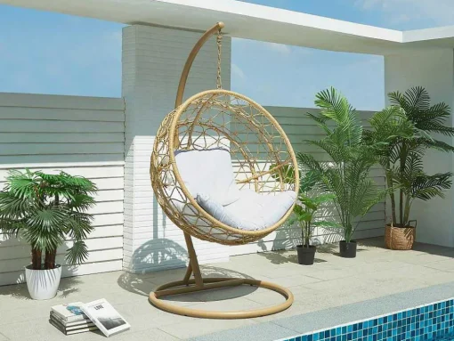 Hangfauteuil Van Gevlochten Hars - Licht Naturel Met Wit Kussen - Anivia Van Mylia