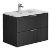 Hangmeubel Voor Badkamer Met Strepen Met Inbouwwastafel - Zwart - 80 Cm - Zevara
