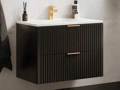 Hangmeubel Voor Badkamer Met Strepen Met Inbouwwastafel - Zwart - 80 Cm - Zevara