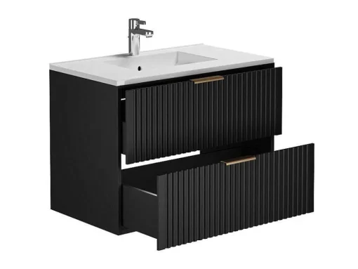 Hangmeubel Voor Badkamer Met Strepen Met Inbouwwastafel - Zwart - 80 Cm - Zevara