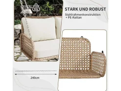 Hangstoel Van 240 Cm In Pe Rotan - 2 Plaatsen - Inclusief Kussens - Beige