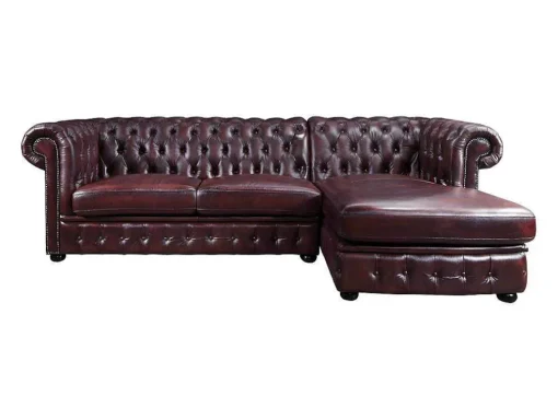 Hoekbank Van 100% Buffelleer Chesterfield Brenton - Kersenrood - Hoek Rechts