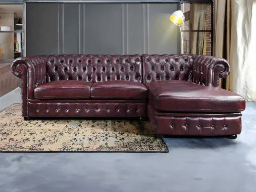 Hoekbank Van 100% Buffelleer Chesterfield Brenton - Kersenrood - Hoek Rechts