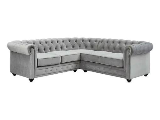 Hoekbank Van Fluweel Chesterfield - Zilvergrijs