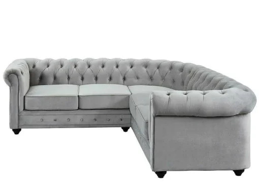 Hoekbank Van Fluweel Chesterfield - Zilvergrijs