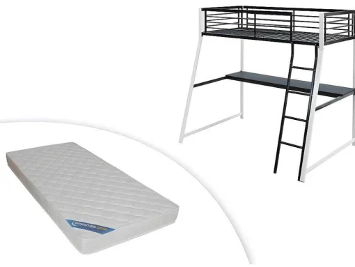 Hoogslaper Malicia - 90 X 190 Cm - Met Hoekbureau - Zwart En Wit + Matras