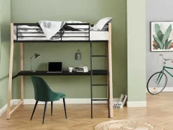 Hoogslaper Malicia - 90 X 190 Cm - Met Hoekbureau - Zwart En Eiken