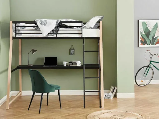 Hoogslaper Malicia - 90 X 190 Cm - Met Hoekbureau - Zwart En Eiken