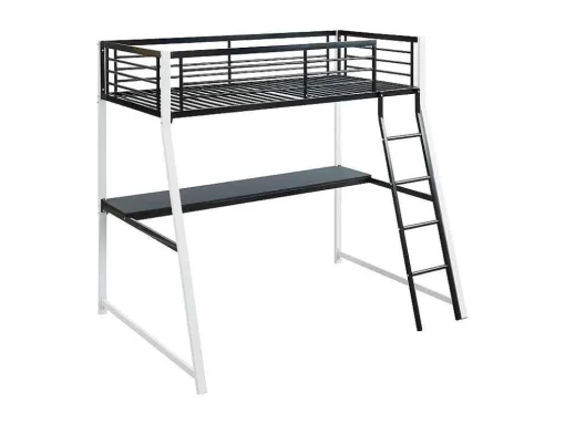Hoogslaper Malicia - Bed 90 X 190 Cm - Ingebouwd Bureau - Zwart En Wit