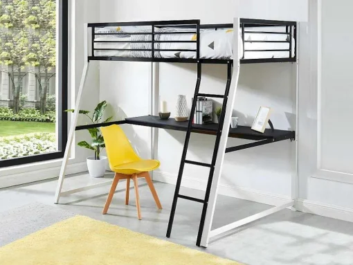 Hoogslaper Malicia - Bed 90 X 190 Cm - Ingebouwd Bureau - Zwart En Wit
