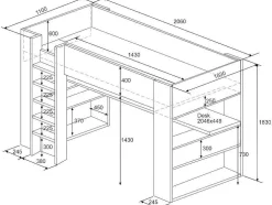 Hoogslaper Met Bureau En Opbergruimte - 90 X 200 Cm - Eik En Wit + Matras - Noah Ii