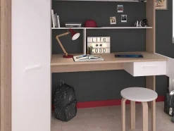 Hoogslaper Met Bureau En Kast - 90 X 200 Cm - Wit En Naturel - Auckland