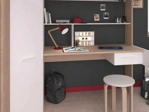 Hoogslaper Met Bureau En Kast - 90 X 200 Cm - Wit En Naturel - Auckland
