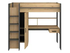 Hoogslaper Met Bureau En Kast - 90X200Cm - Naturel En Antraciet - Auckland