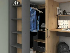 Hoogslaper Met Bureau En Kast - 90X200Cm - Naturel En Antraciet + Matras - Auckland