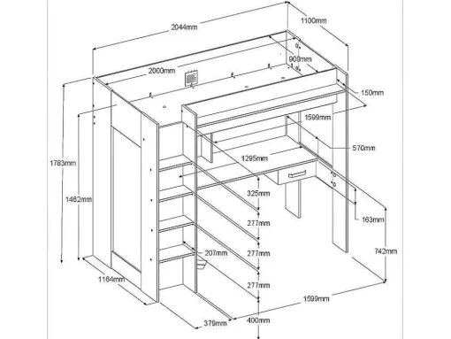 Hoogslaper Met Bureau En Kast - 90 X 200 Cm - Wit En Naturel - Auckland