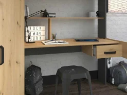 Hoogslaper Met Bureau En Kast - 90X200Cm - Naturel En Antraciet + Matras - Auckland