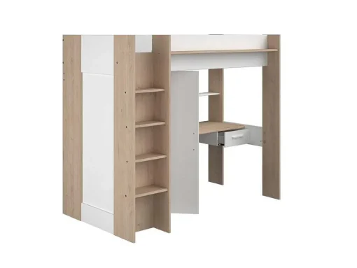 Hoogslaper Met Bureau En Kast - 90 X 200 Cm - Wit En Naturel - Auckland