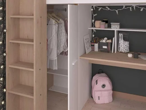 Hoogslaper Met Bureau En Kast - 90 X 200 Cm - Wit En Naturel - Auckland