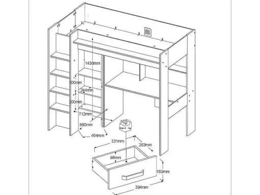 Hoogslaper Met Bureau En Kast - 90 X 200 Cm - Wit En Naturel - Auckland