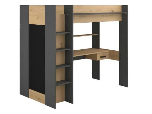 Hoogslaper Met Bureau En Kast - 90X200Cm - Naturel En Antraciet + Matras - Auckland