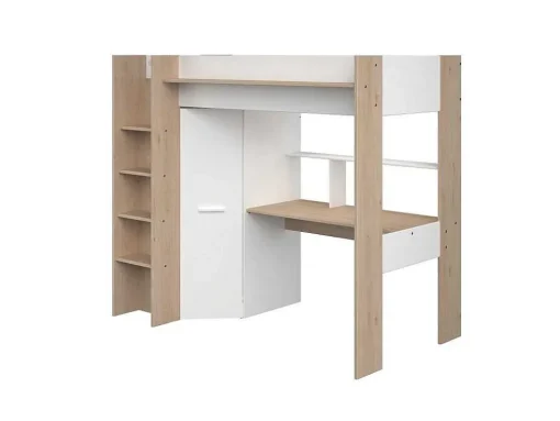 Hoogslaper Met Bureau En Kast - 90 X 200 Cm - Wit En Naturel - Auckland