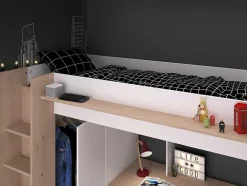 Hoogslaper Met Bureau En Kast - 90 X 200 Cm - Wit En Naturel - Auckland