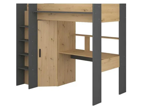 Hoogslaper Met Bureau En Kast - 90X200Cm - Naturel En Antraciet + Matras - Auckland