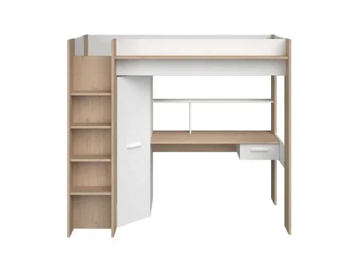 Hoogslaper Met Bureau En Kast - 90 X 200 Cm - Wit En Naturel - Auckland